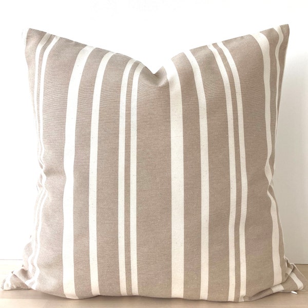 Brown Striped Natural Linen Pillow Cover, Light Brown Linen Pillowcase, Tan Brown Striped linen Throw Pillow, Earthy Tone Natural Linen.