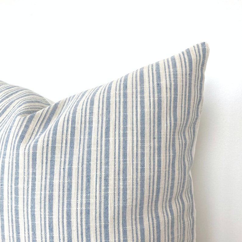 Blue Linen Pillow Cover Set Coastal Blue and Neutral Pillow Etsy