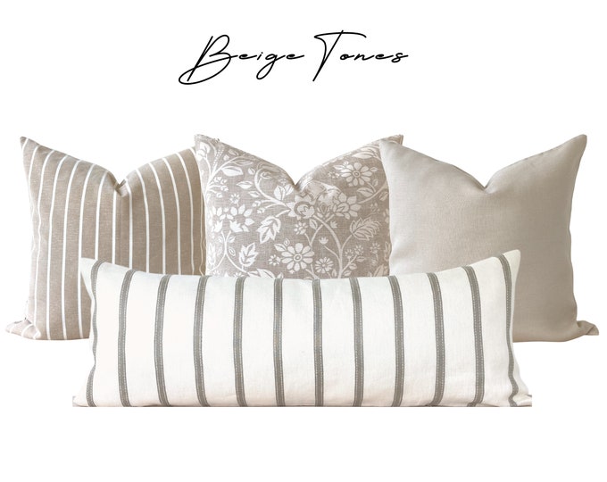 Neutral Linen Decorative Bed Pillow Cover Set, Beige Throw Pillow