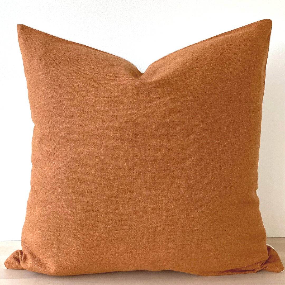 Burnt Orange Heavy Linen Pillow Cover, Natural Linen Throw Pillowcase