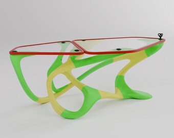 Sculptural Customizable 3D-Printed Coffee Table, Modular Design with Vibrant Color Options in Biodegradable PLA (Color Template G)