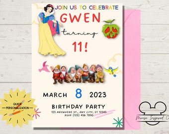 Snow White Invitation, Snow White Birthday Invitation, Snow White Party, Printable Invite, Seven Dwarfs, Invites