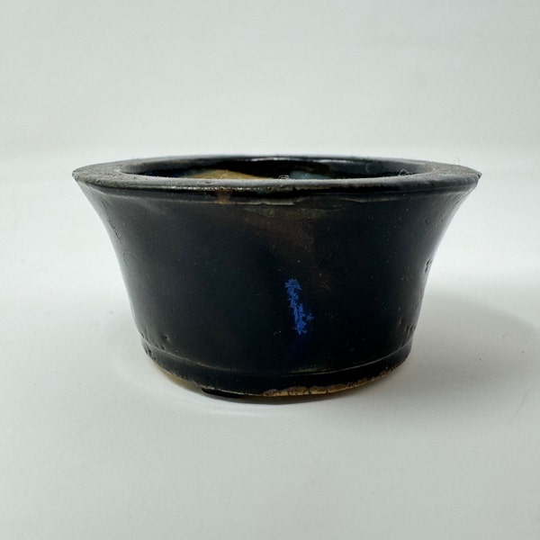 Handmade mame bonsai pot, Succulent planter, mixed glazed ceramic, blue accent
