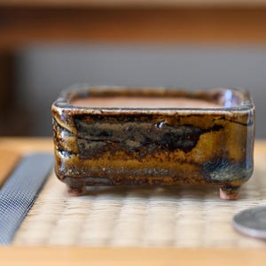 One-of-a-Kind Rectangular Mini Bonsai Pot | Handmade Ceramic from Miyazaki Japan | Shohin Mame Planter | Wabi Sabi Pottery