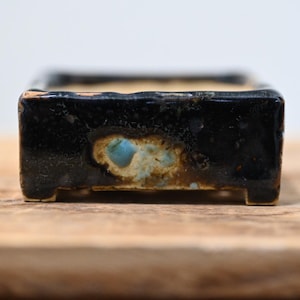 Handmade Black Rectangular Mini Bonsai Pot | Wabi Sabi Ceramic Planter, Japan