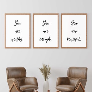 3 Digital Prints Set | You are worthy enough powerful | Wall decor |  Daily affirmations | Motivational inspirational posters