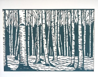 Berkenbos / Linosnede / Limited Edition / Liggend