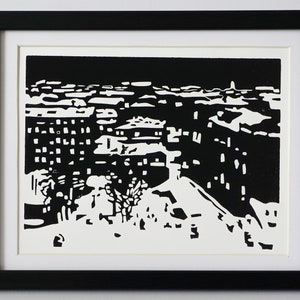 Memories of Winter / Handprinted linocut / Christmas