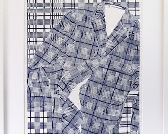 Hollow Men / Handprinted Linocut / Relief Print / Modern Original Wall Art / Geometric Pattern / Modern Fashion / Limited Edition Print