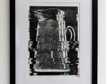 Glitch in the Matrix / Handgedrukte Lincout / Limited Edition / Artprint / Moderne muurkunst / Origineel kunstwerk / Zwart-wit / Grafisch