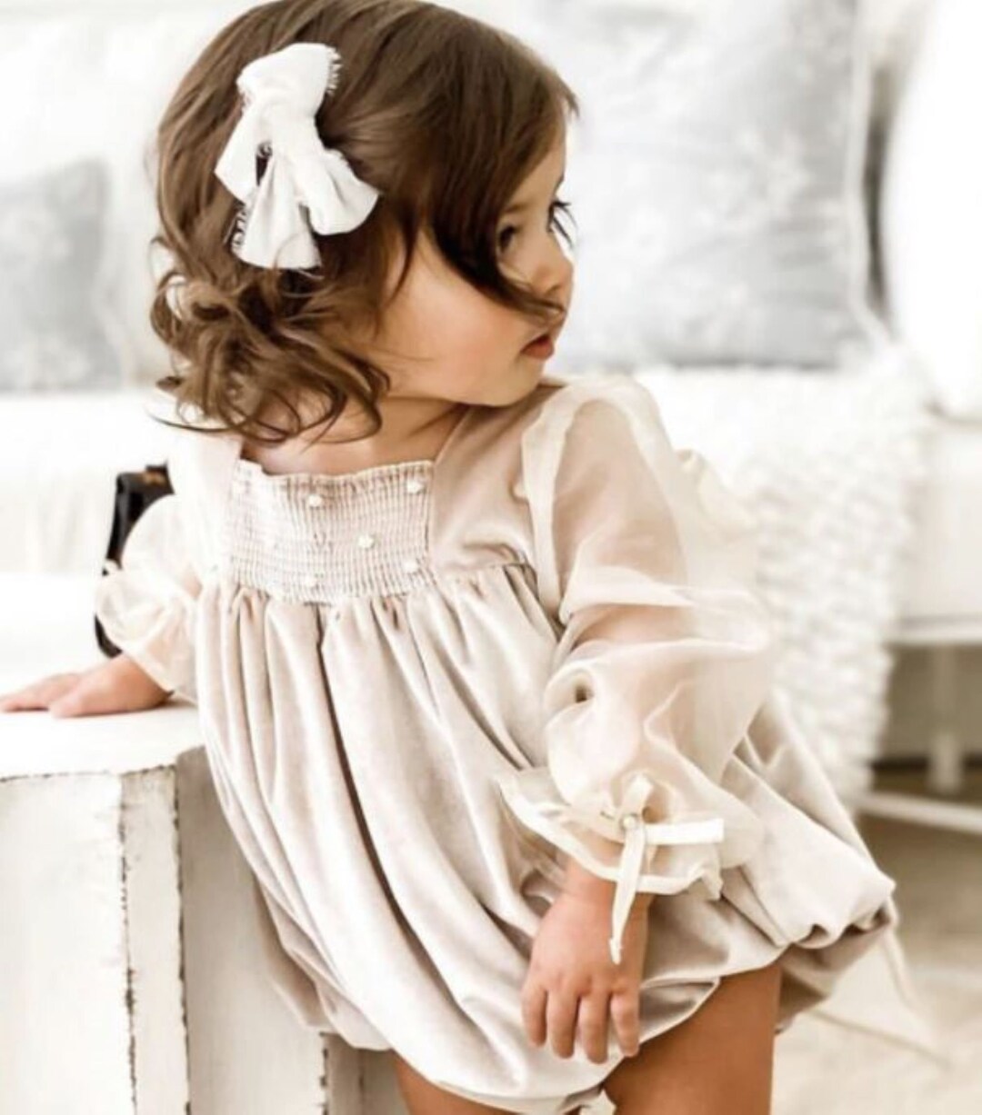 Velvet Baby Dress Victorian Baby Dress Vintage Baby Dress Ivory Baby