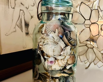 Vintage Large EZ Seal Jar with Lid Filled with Seashells from Montauk