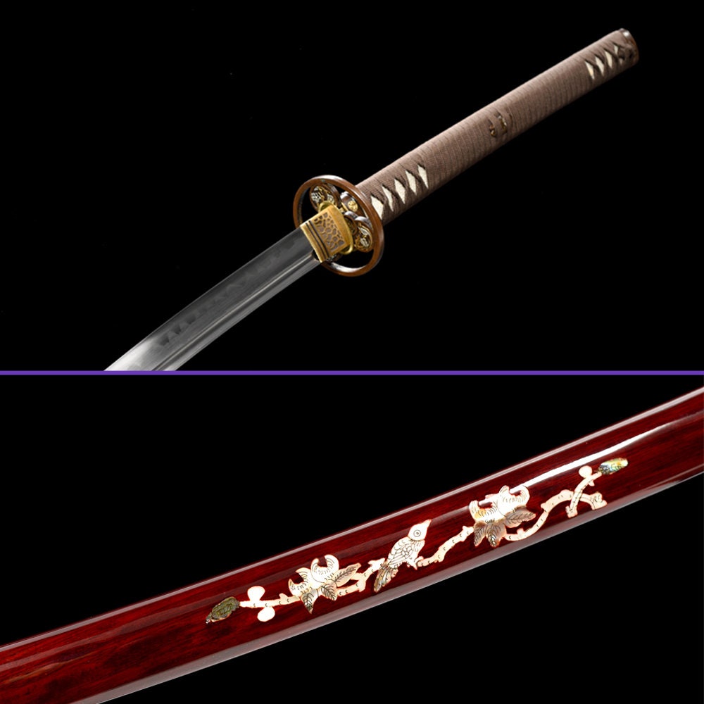 Odachi Sword Sanmai Steel Blade Red Ultimate Handdrawn Saya Real