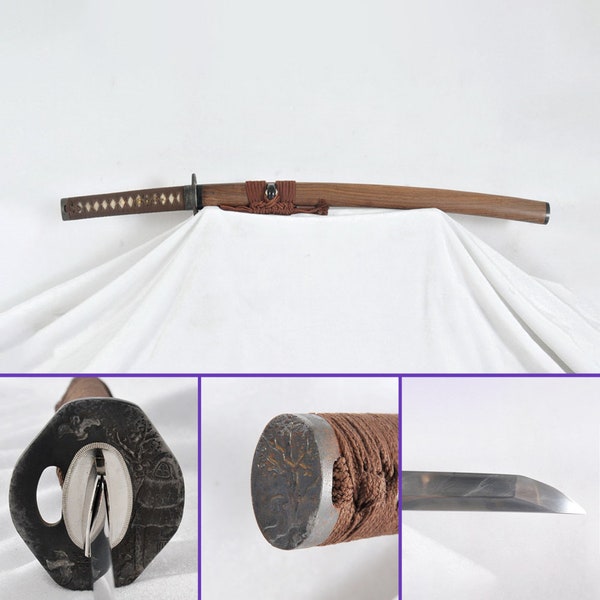 Wakizashi | 1095 Folded Clay-Tempered Steel Blade | Dark Huelee Wood Premium Saya | Real Hand-Forged Samurai Sword | Best Gift For Men