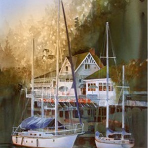 Roche Harbor Sunrise, John  Ebner 8 x 10 Decorative Tile, Roche Harbor Resort, PNW Art, Puget Sound, Sailing, Free Shipping