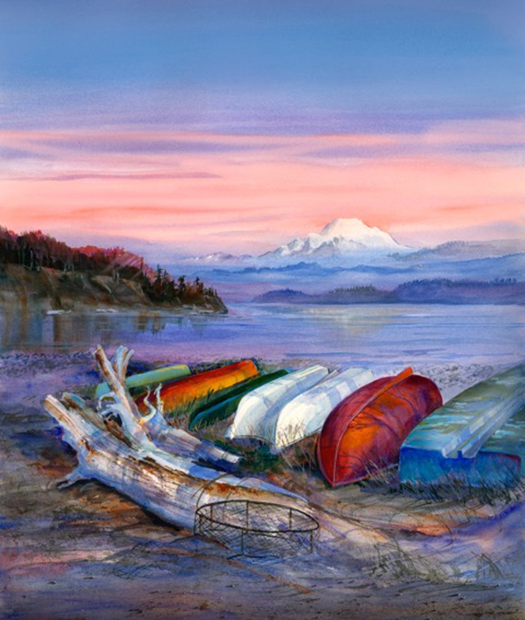 Crabbing Boats, John Ebner, Washington Beach, Camano Island, Watercolor