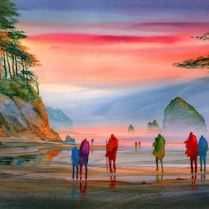 Cannon Beach, John Ebner, Oregon Beaches, Giclee, Northwest, Northwest Art, Watercolor, Prints, PNW, Pacific Northwest Art Unframed