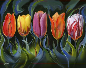 Tulip Time, John Ebner, 8 x 10 Decorative Tile, Spring Flowers, Tulips, Northwest Art, PNW, Pacific Northwest Art, Free Shipping Active