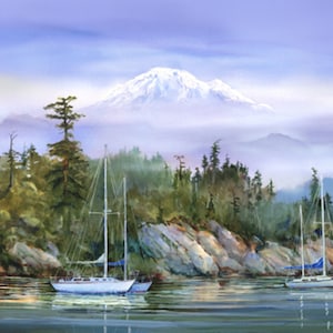 Island Memories, John Ebner, San Juan Islands, Washington, Sailboats, Giclee, Watercolor, PNW, Pacific Northwest Art, Unframed