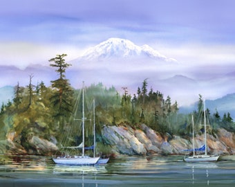 Island Memories, John Ebner, San Juan Islands, Washington, Sailboats, Giclee, Watercolor, PNW, Pacific Northwest Art, Unframed