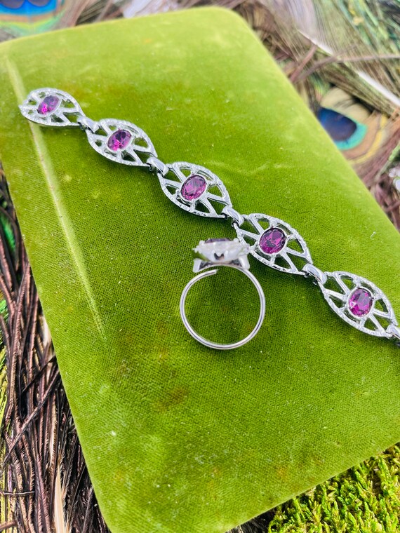 Vintage Sarah Coventry Purple Crystal Bracelet an… - image 4