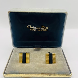 Vintage Christian Dior Boxed Gold & Onyx Cufflinks. *FREE Vintage Gift*