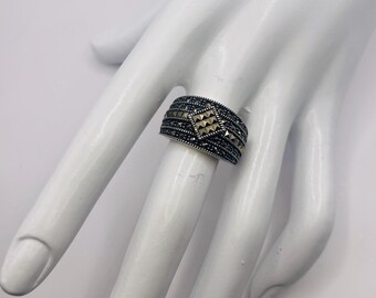 Anillo Art Decó enorme vintage de Judith Jack en plata esterlina y marcasita, talla 8,75 *Regalo vintage gratis*