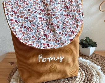 Personalized children's backpack in corduroy-maternal bag-nanny bag-school bag-nursery bag