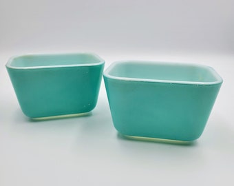 Pyrex Fridgie Refrigerator Dishes Glass Vintage Teal Turquoise Blue Read