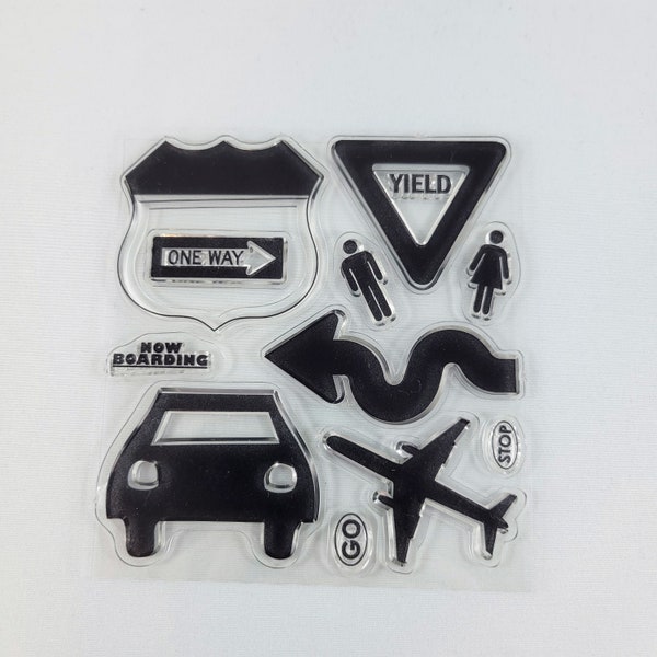 Clear Stamp Set Bo Bunny Detour Travel Car Road Sign Plane Paper Crafts Card Making Scrapbooking Read