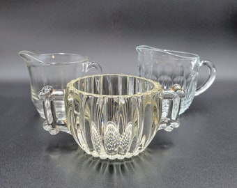 Vintage Creamers Syrup Pitchers Condiment And Sugar Bowl Servers Clear Glass Serving Kitchen Lot Of 3 Read