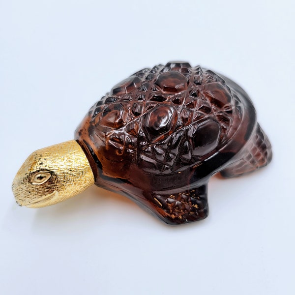 Avon Turtle Cologne Bottle Amber Empty Gold Glass Perfume Read
