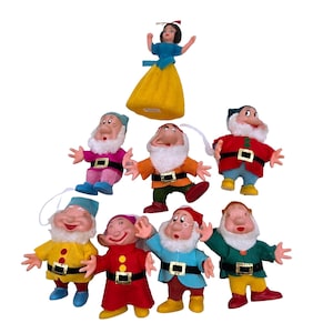 Vintage Disney Christmas Ornaments Snow White And The Seven Dwarfs Flocked Felt