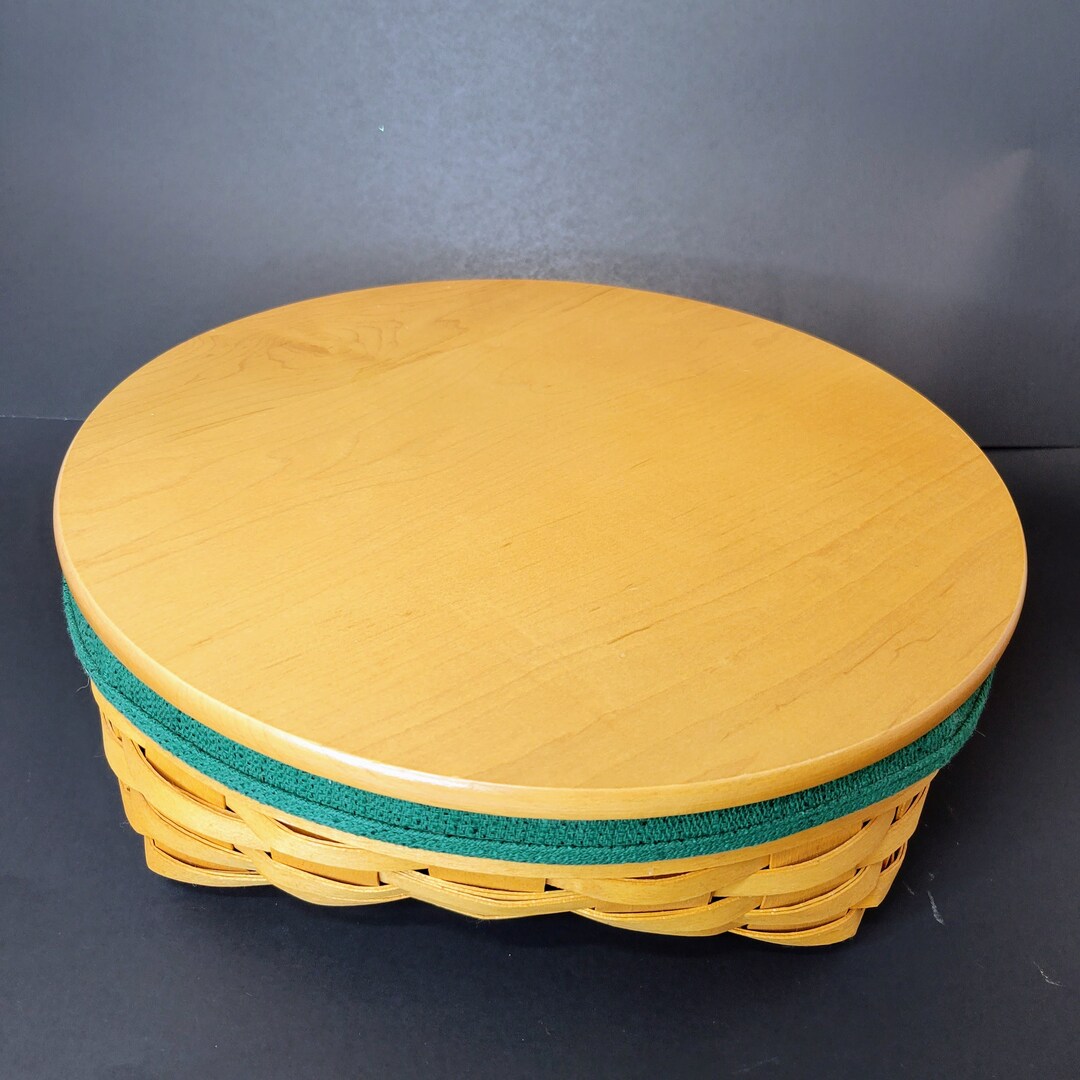 Longaberger Vintage Round Lowprofile Biscuit Basket With Green Liner Divider and Lid 2000