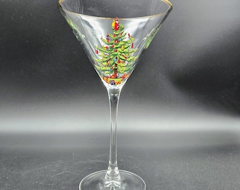 Spode Christmas Tree Martini Cocktail Estate Glass Stemware Santa Read