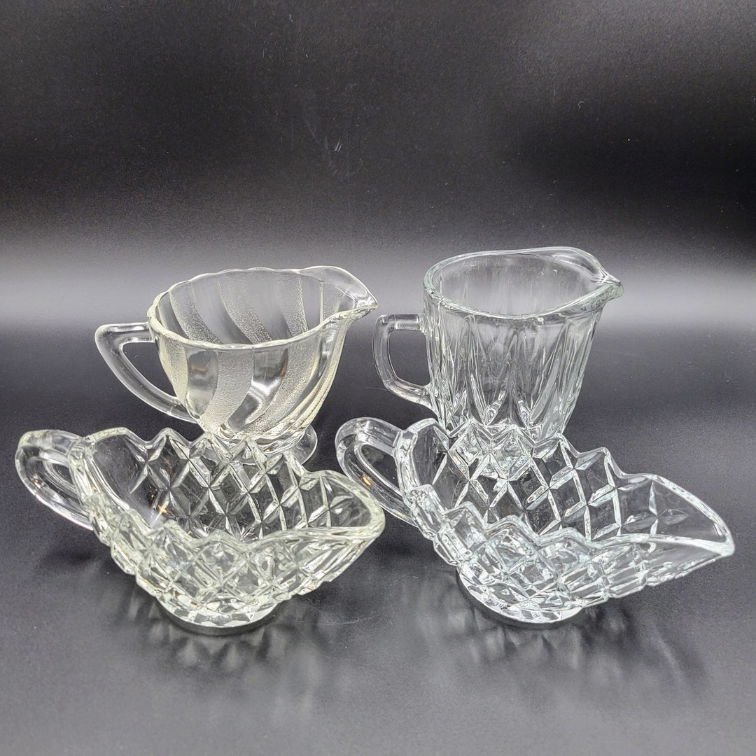 Vintage Creamers Syrup Pitchers Condiment Servers Clear Glass Serving ...