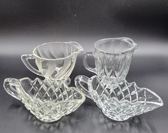 Vintage Creamers Syrup Pitchers Condiment Servers Clear Glass Serving Kitchen Lot Of 4 Read