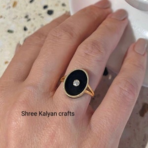 Black Signet Ring • Black Onyx Ring • Statement Ring • Minimalist Ring • Fine Silver Ring • Diamond Ring • 925 Sterling Silver Jewelry