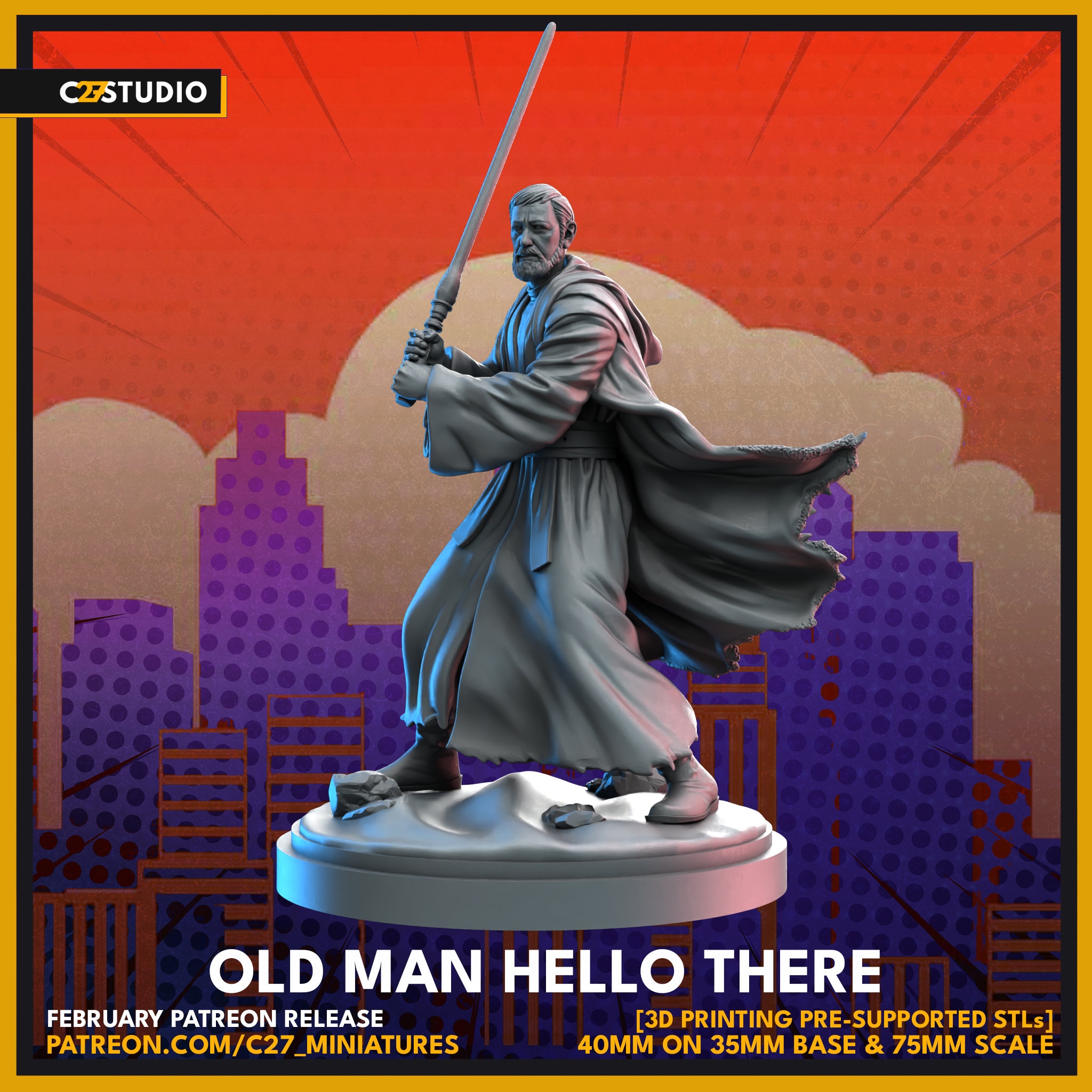 Old Man Hello There Aka Ben Kenobi From C27 With 40mm Base - Etsy