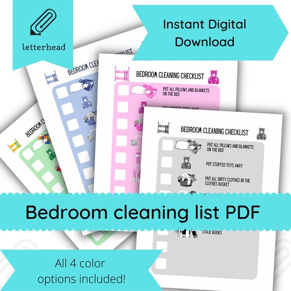 Kids Bedroom Cleaning List pdf | digital | ADHD management life skills | Autism life skills | bedroom cleaning to do | kids organization