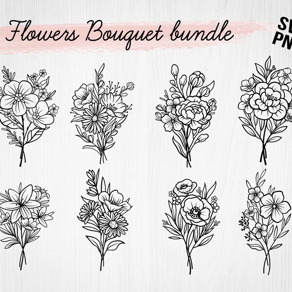 Bouquet de fleurs de naissance Svg Bundle, Fleur Svg, Fleur svg, Fleur de naissance, Bouquet de fleurs, Fleurs, Tatouage, Svg, Png