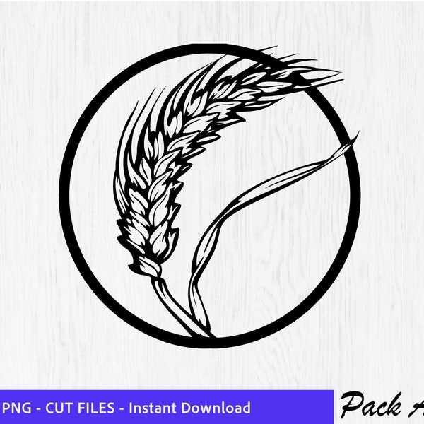 Wheat in circle Svg & PNG, farm leaf logo Clipart, vector shirt laser cut files for cricut and silhouette