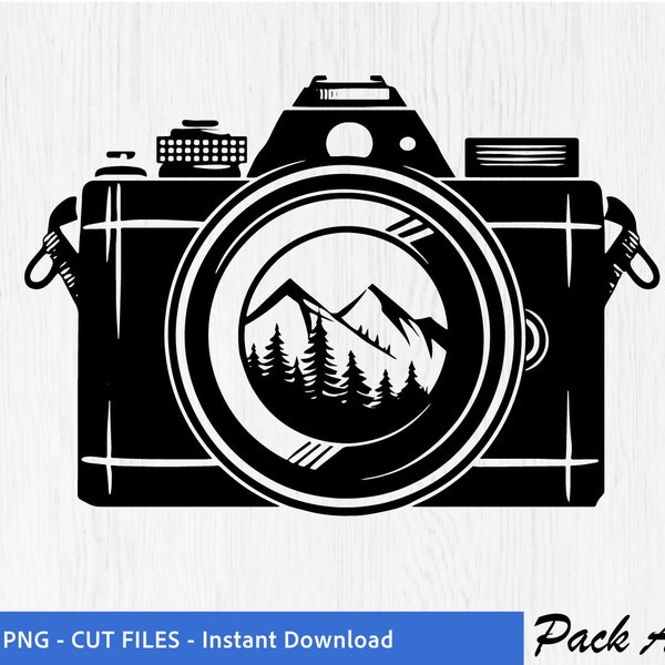 Camera svg & png, mountains Photography clipart,Vintage Taking vector shirt laser cut files for cricut and silhouette