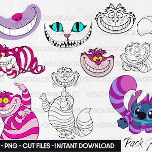 Chesire cat svg bundle, alice wonderland png shirt files for cricut and silhouette