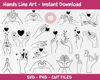 Hände einfache Linie Kunst Zeichnung SVG Bundle, Liebe Herz Hände Zeichnung SVG, Baby Hand SVG, Händchen haltende Linie Kunst SVG PNG & SVG