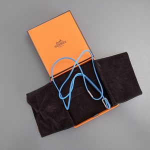 Authentic Hermes Curiosite Pendant Necklace Blue Lizard, Rare, Bnew in Box!