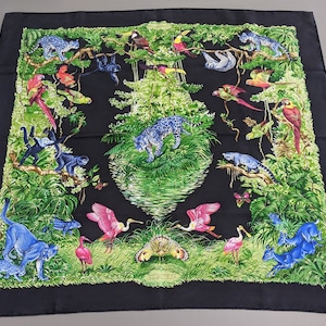 Auth. Hermes Noir/Multi Equateur by Robert Dallet Wash Silk Carre 90 cm