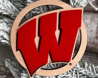 The University of Wisconsin Madison Motion W Christmas Ornament, Bucky Badger, Badger Fans, Gift for students, Stocking Stuffer, St. Nick&#39;s