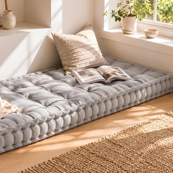 Custom Tufted Floor Cushion | Japandi Bench Pillow | Window Seating