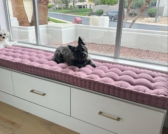 Custom Tufted Bench Cushion: Handmade Cotton Blend Window Seat Cushion